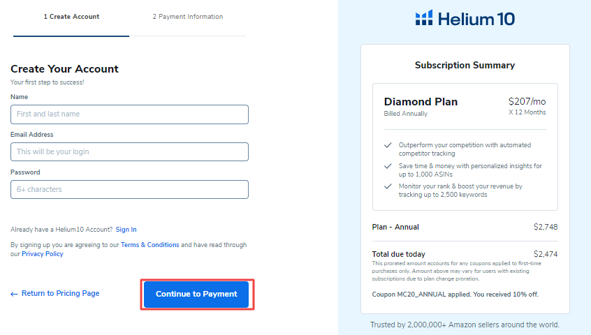 Create Your Helium 10 Account