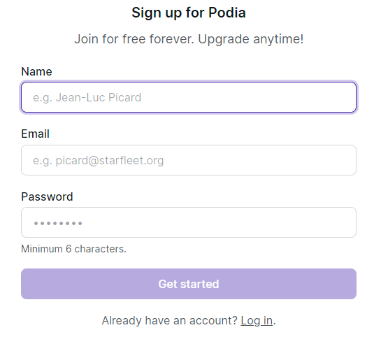 Create Your Podia Account & Click Get Started