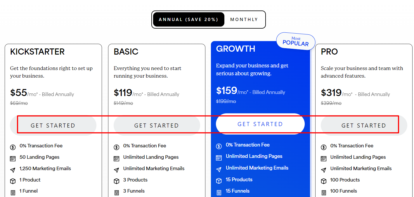Pricing Page & Click On Get Started