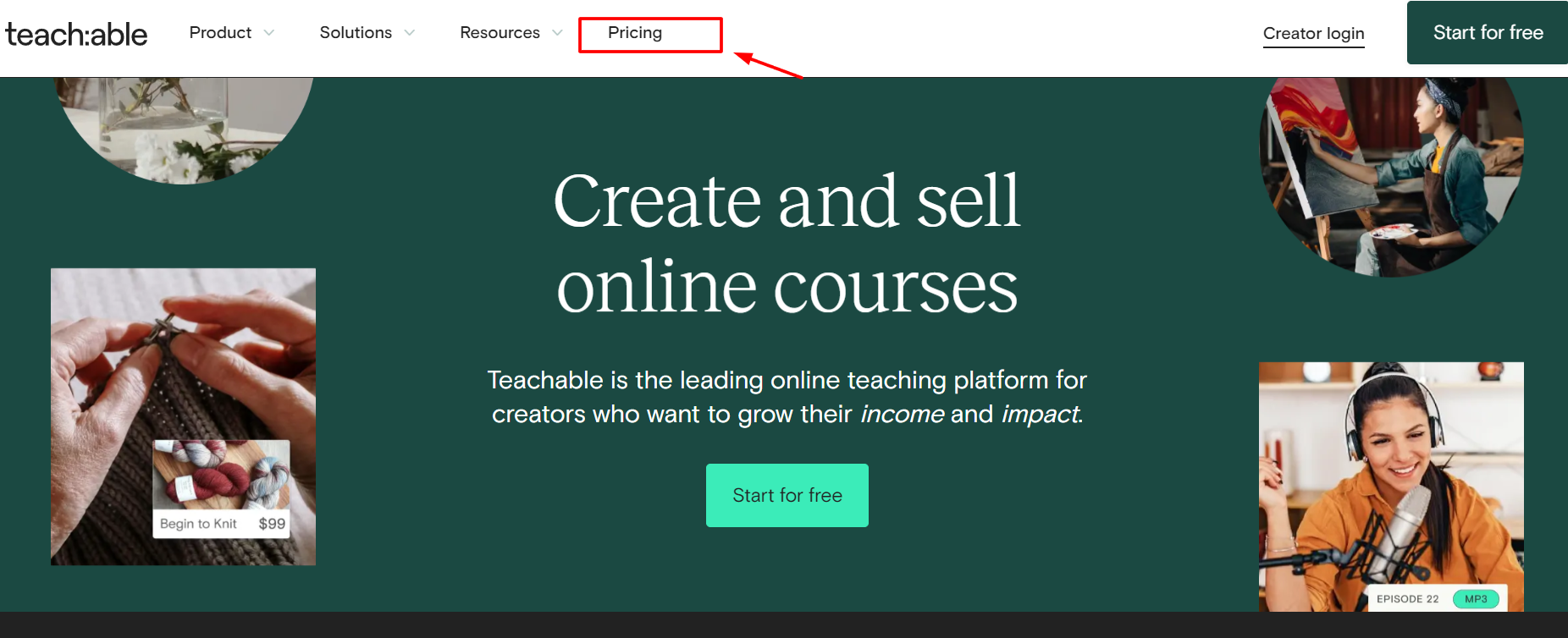 Teachable Website & Click On Pricing