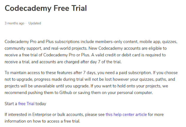 Codecademy Offer Free Trial