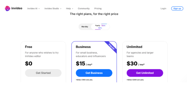  InVideo pricing plans